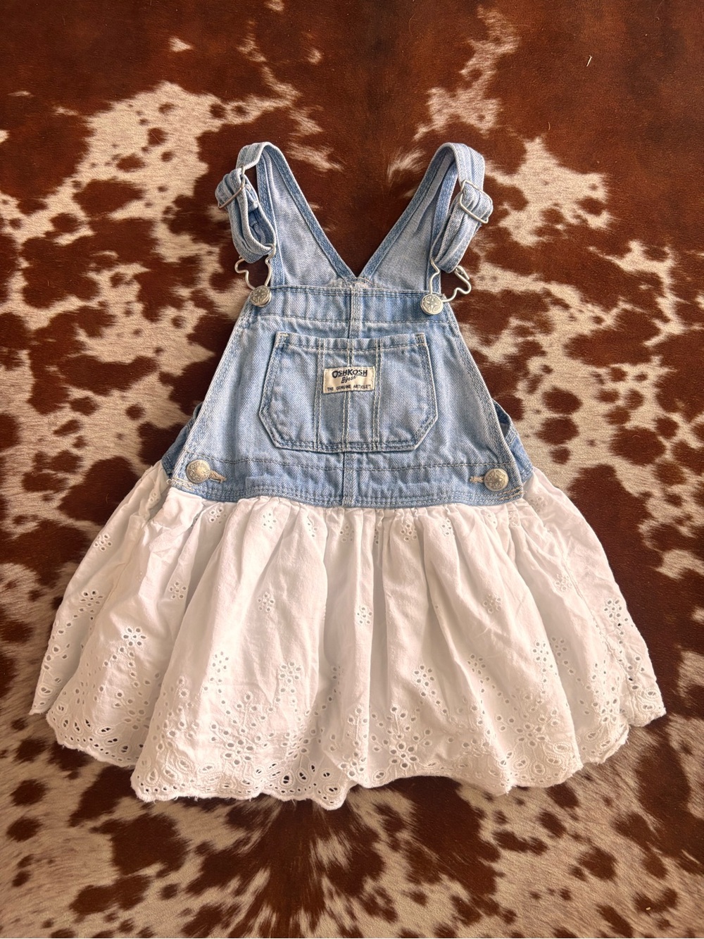 Vintage OshKosh B'gosh Light Blue Denim Bib with White Eyelet Skirt Overalls